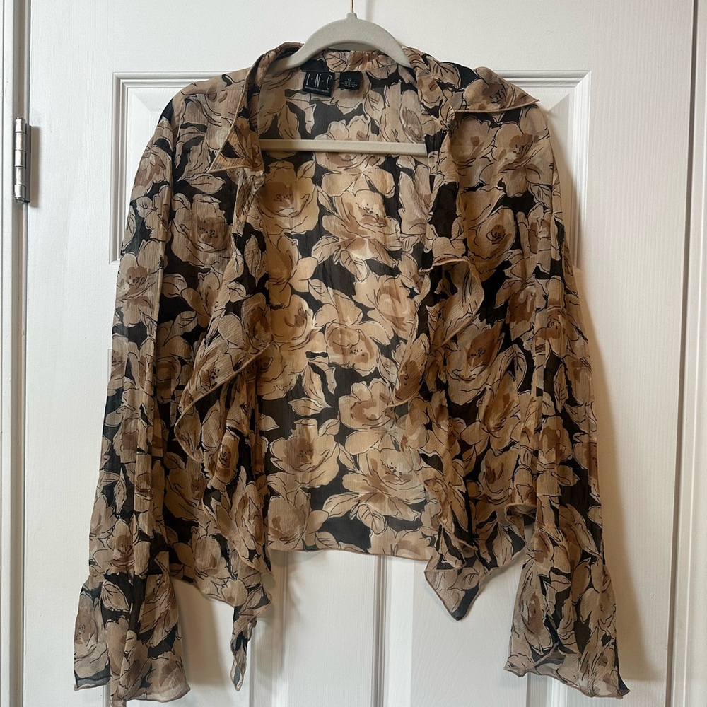 Y2K INC International Concepts Sheer Floral Top in Black and Tan